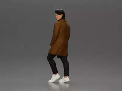 Man in brown coat glances sideways dressed in stylish winterwear 3D print model