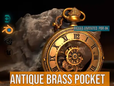 Antique Brass Pocket Watch model pack Low-poly 3D model