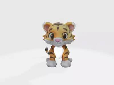 A cute cartoon tiger cub with large eyes  3D model
