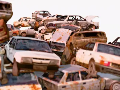 Junkyard Discarded Cars Pile Low Poly M1 Low-poly 3D model