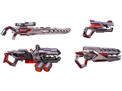 Weapons Set 4 Gun Pistol Assault rifle Sniper rifle machine gun 3D Model Pack 2
