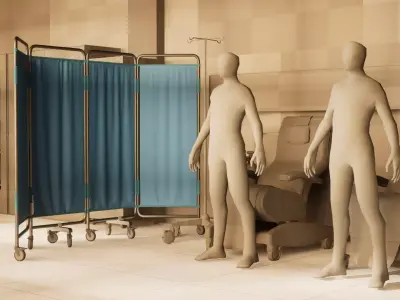 Modular Hospital Bed Screen- PBR Game Ready - LOW POLY Low-poly 3D model