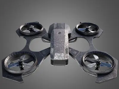 Drone quadcopter flying in sky with flames 3D model