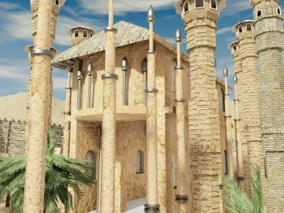 Medieval game level Low-poly 3D model