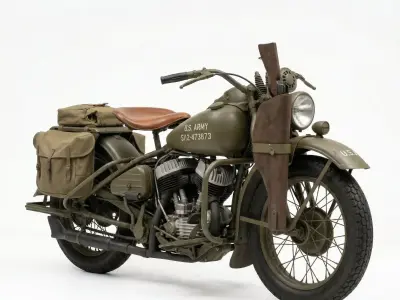 WWII Era Military Motorcycle - Harley-Davidson WLA Low-poly 3D model