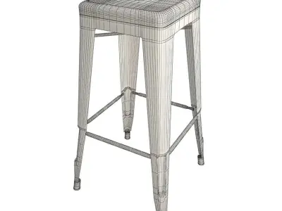 Red Barrel Table and Tolix Barstools 3D model