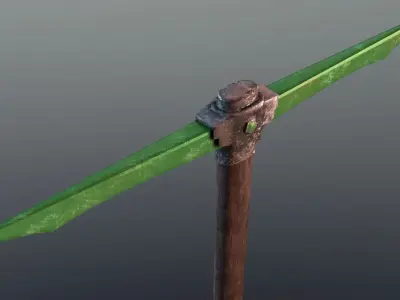 Pickaxe - Emerald Low-poly 3D model