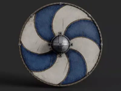 Slavic round leather shield-painted blue and white sun wheel Low-poly 3D model
