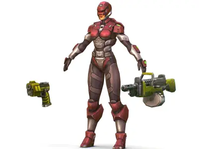Cyborg Machine Gun with Automatic Rifle and Pistol Low-poly 3D model