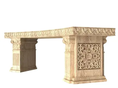 Stone Bench 02 Curved Low-poly 3D model