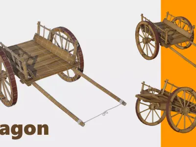 wagon 3d model wooden 3D model