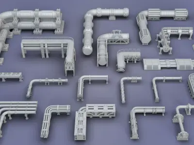 Industrial Modular Low Poly Tubes - 20 pieces Low-poly 3D model