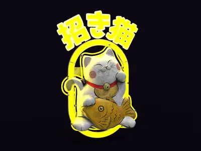 Japanese Maneki Neko Neon Light Sign 3D model