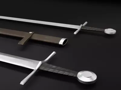 Medieval Sword 05 low poly plus old texture and sheath UE Low-poly 3D model