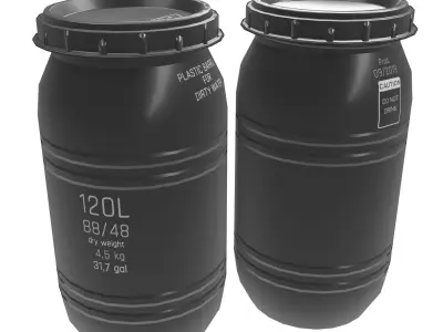 Game-ready Plastic Barrel - clean and dirty - gray Low-poly 3D model