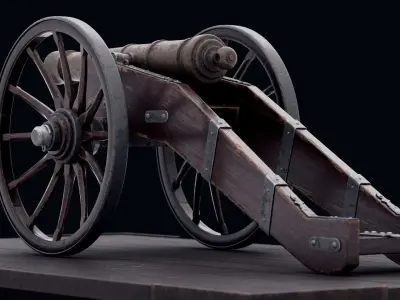 Old realistic cannon Low-poly 3D model