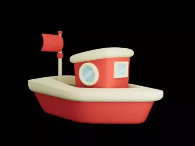 Stylized Little Boat Maritime Cartoon Boat Low-poly 3D model