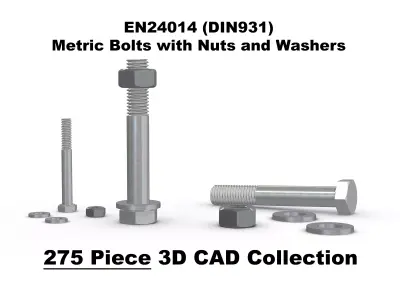 275 Parts 3D CAD Library - BOLTS -EN24014 -  DIN931 - ISO4014 3D model