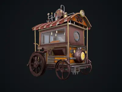 Steampunk Food Cart Low-poly 3D model