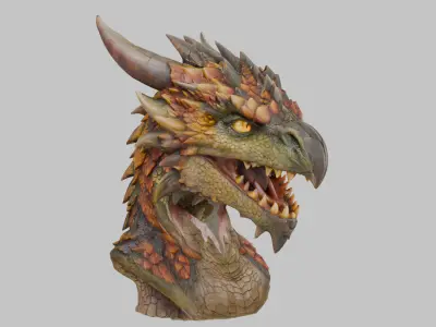 Dragon Head Bust Medieval Fantasy Monster Hunter  Low-poly 3D model