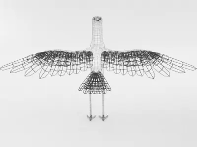 Stork bird in flight Low-poly 3D model