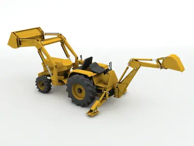 Backhoe Tractor Low-poly 3D model