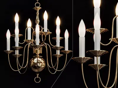 Six Light Dutch Brass Antique Chandelier 3D model