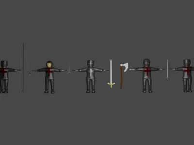 set of templar knights Low-poly 3D model