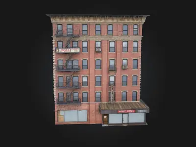 Brick Hotel Building  Vintage Elegance with Urban Charm 3D model
