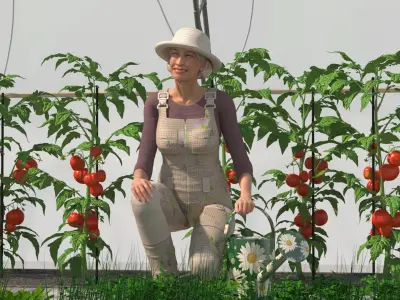 Vegetables Greenhouse Tent with Gardener 3D model