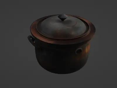 Rustic Iron Cooking Pot with Lid 3D model