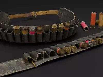 Old hunting cartridge belt Low-poly 3D model
