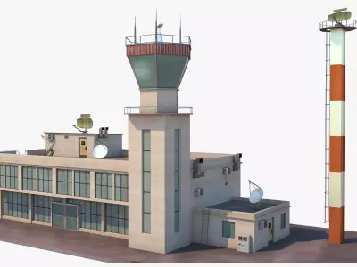 Airport Terminal - Control Tower  Low-poly 3D model
