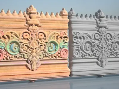 Low poly Indian Temple Walls A - 240612 Low-poly 3D model