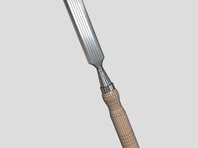 Chisel tool with wooden handle Low-poly 3D model