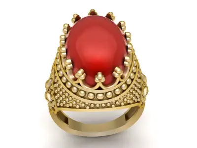 Royal Ruby Cabochon Crown Ring 3D print model