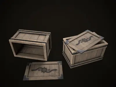Game Ready Wooden Crate with Lid Low-poly 3D model