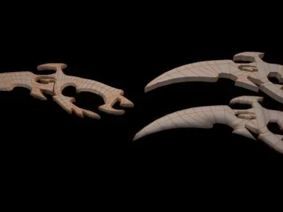 Dagger three wooden axes Low-poly 3D model