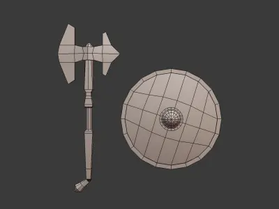 Viking Axe and Shield Low-poly 3D model