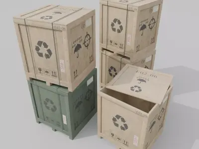 Cube Wooden Crate - Customizable Shipping Box Low-poly 3D model
