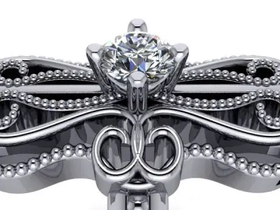 Vintage art nouveau classic millgrain Ladies Ring 3DModel 3D print model