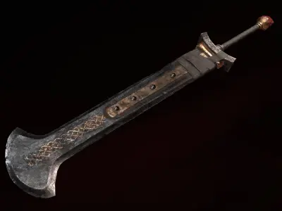 Medieval great viking sword Game ready Low-poly 3D model