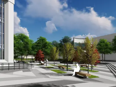 Urban environment with a drama theater building and a square 3D model