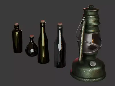 PBR Vintage Oil Lantern Bottles - Game Ready Low Poly 3D Model Low-poly 3D model