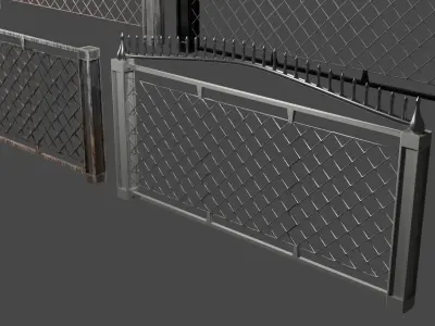 Steel fences with mesh Low-poly 3D model