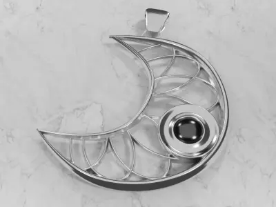 Necklace silver crescent pendant with stone 3D model