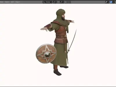Realistic Arabian Desert Warrior 3D Model  Rigged  Game Ready Low-poly 3D model