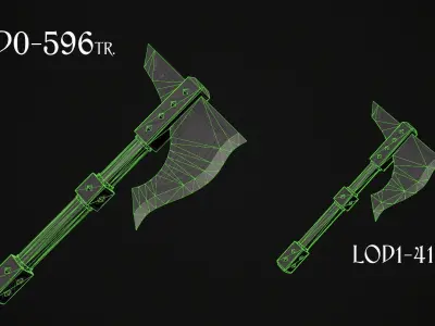 Fantasy Axe 1 - 4 Variations 3D Model Pack