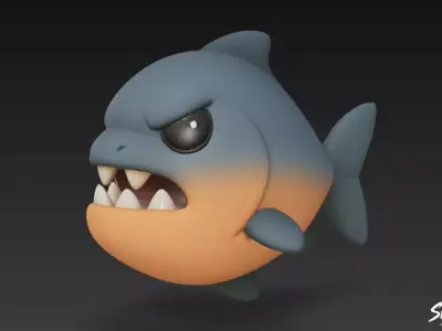 Cartoon Plush Piranha Low-poly 3D model