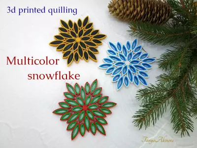 Multicolor snowflake 3d printed quilling Free 3D print model
